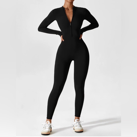 Pants - NWT Long Sleeve Workout Black Jumpsuit